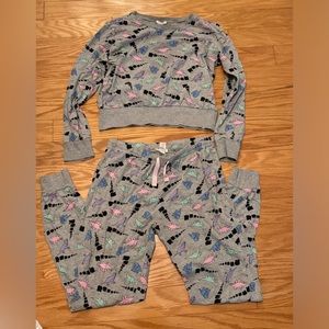 Forever21 dinosaur cropped length long sleeve top and matching pajama long pants
